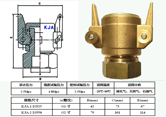 液化氣槽車接頭KJA-1型規格尺寸